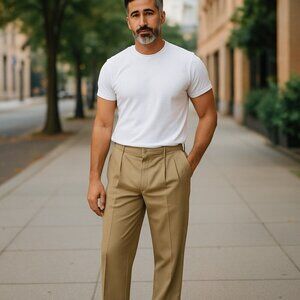 𝅺levi Strauss Pleated Khakis Chino Tan Classic Fit Straight Leg Size 34 x 34
